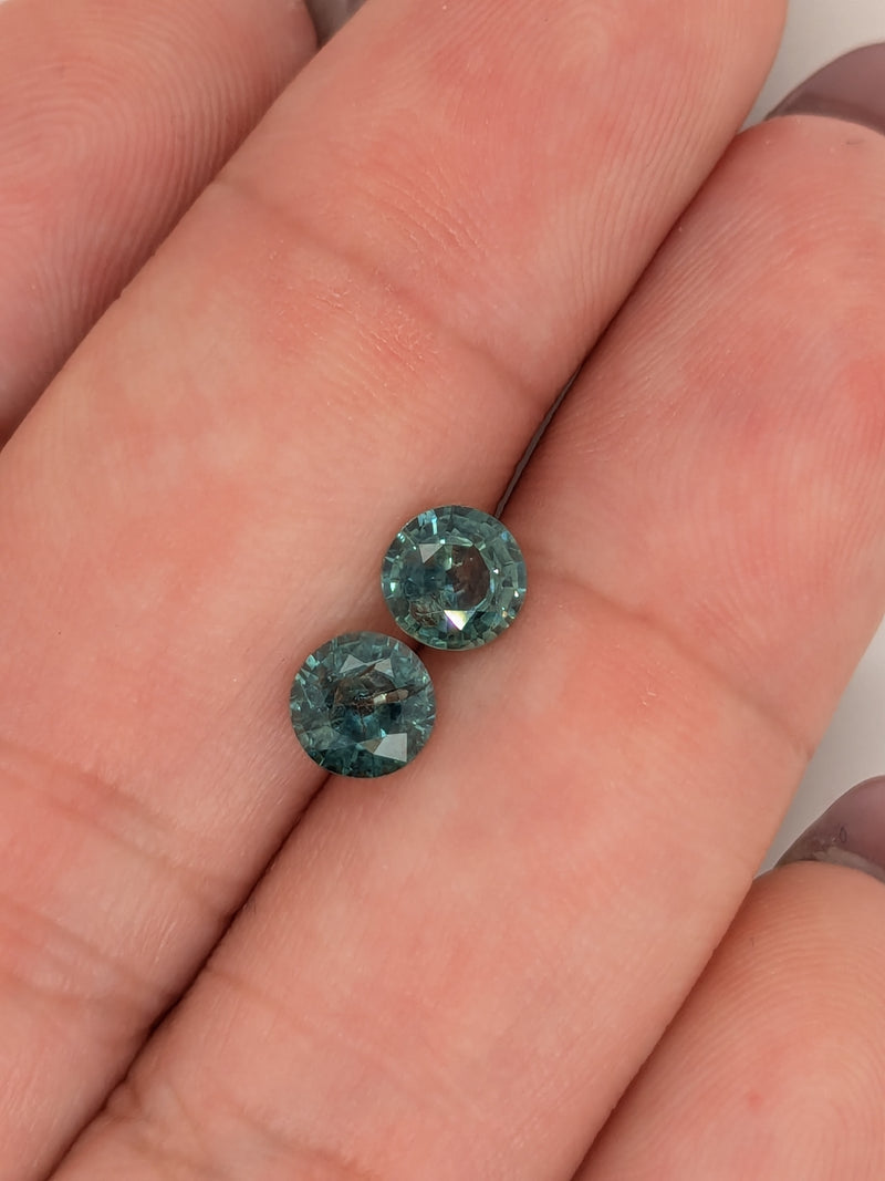 1.58ctw Teal Sapphire Round Matched Pair