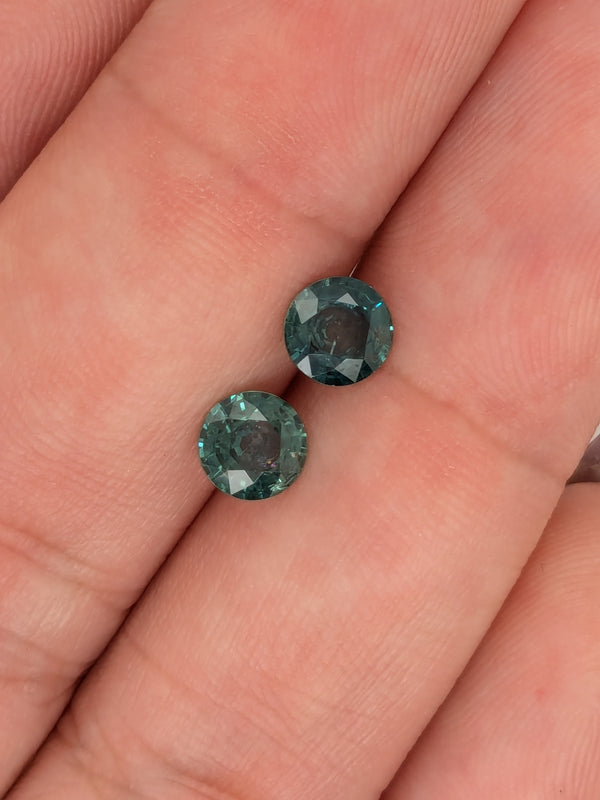 1.54ctw Teal Sapphire Round Matched Pair