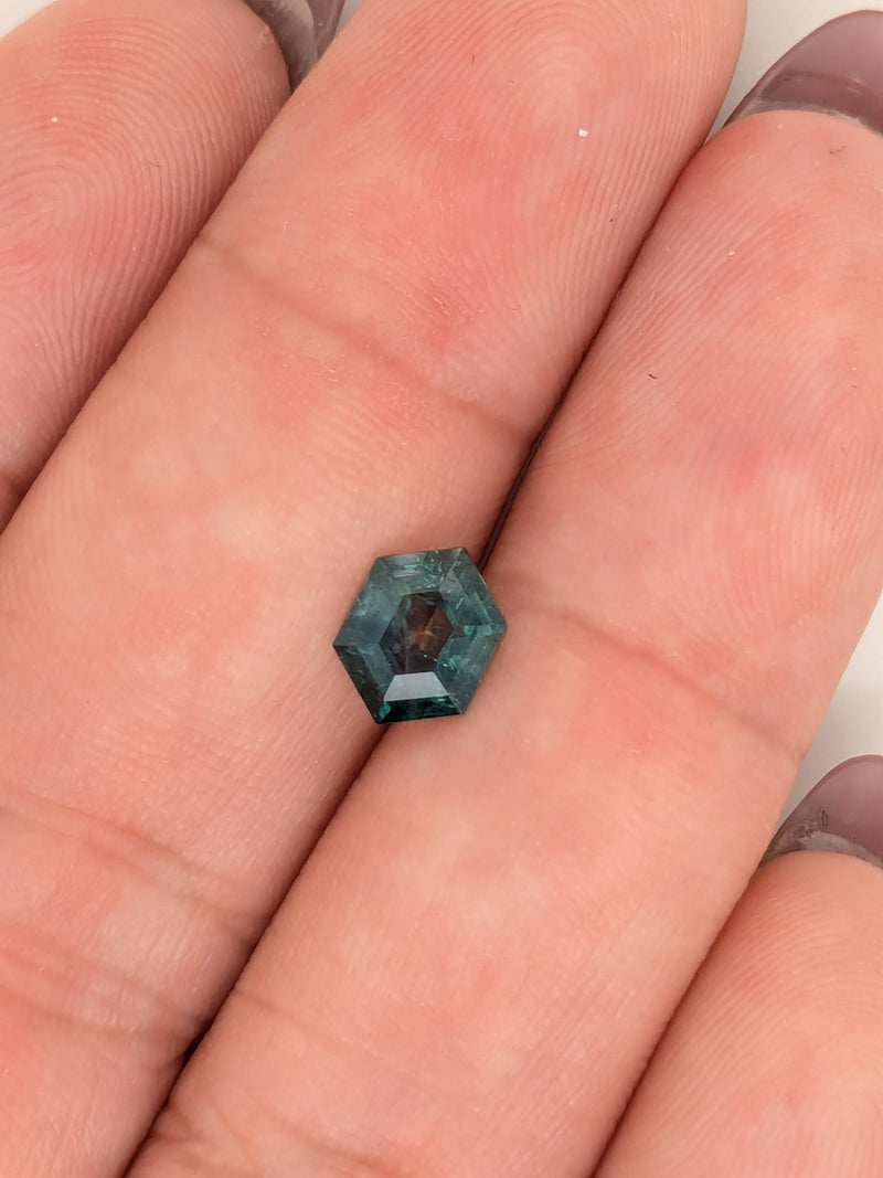 1.22ct Teal Sapphire Elongated Hexagon