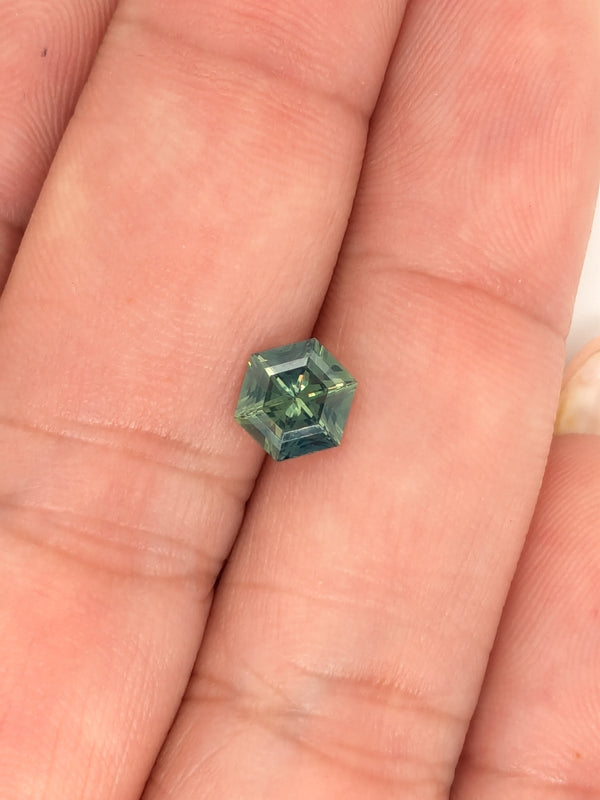 1.14ct Opalescent Teal Sapphire Hexagon