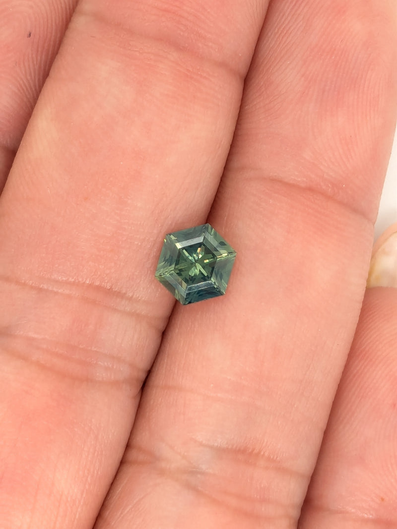 1.14ct Opalescent Teal Sapphire Hexagon