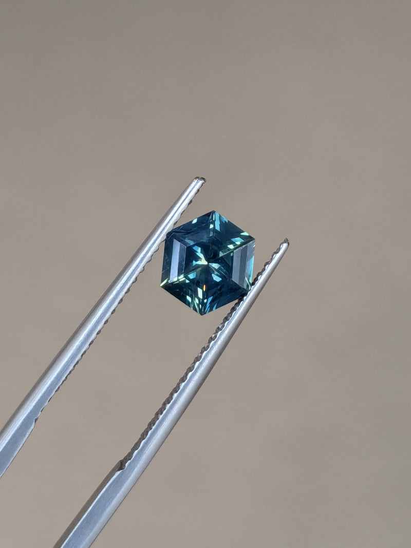 1.14ct Opalescent Teal Sapphire Hexagon