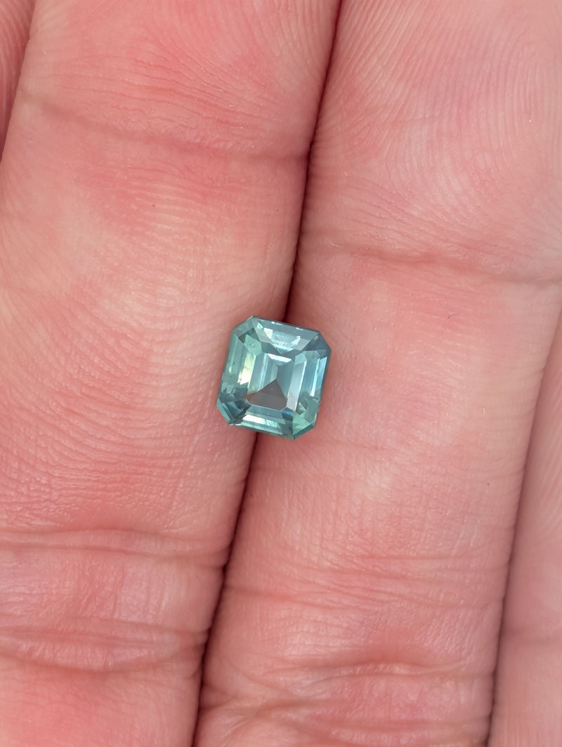 1.09ct Opalescent Teal Sapphire Emerald Cut